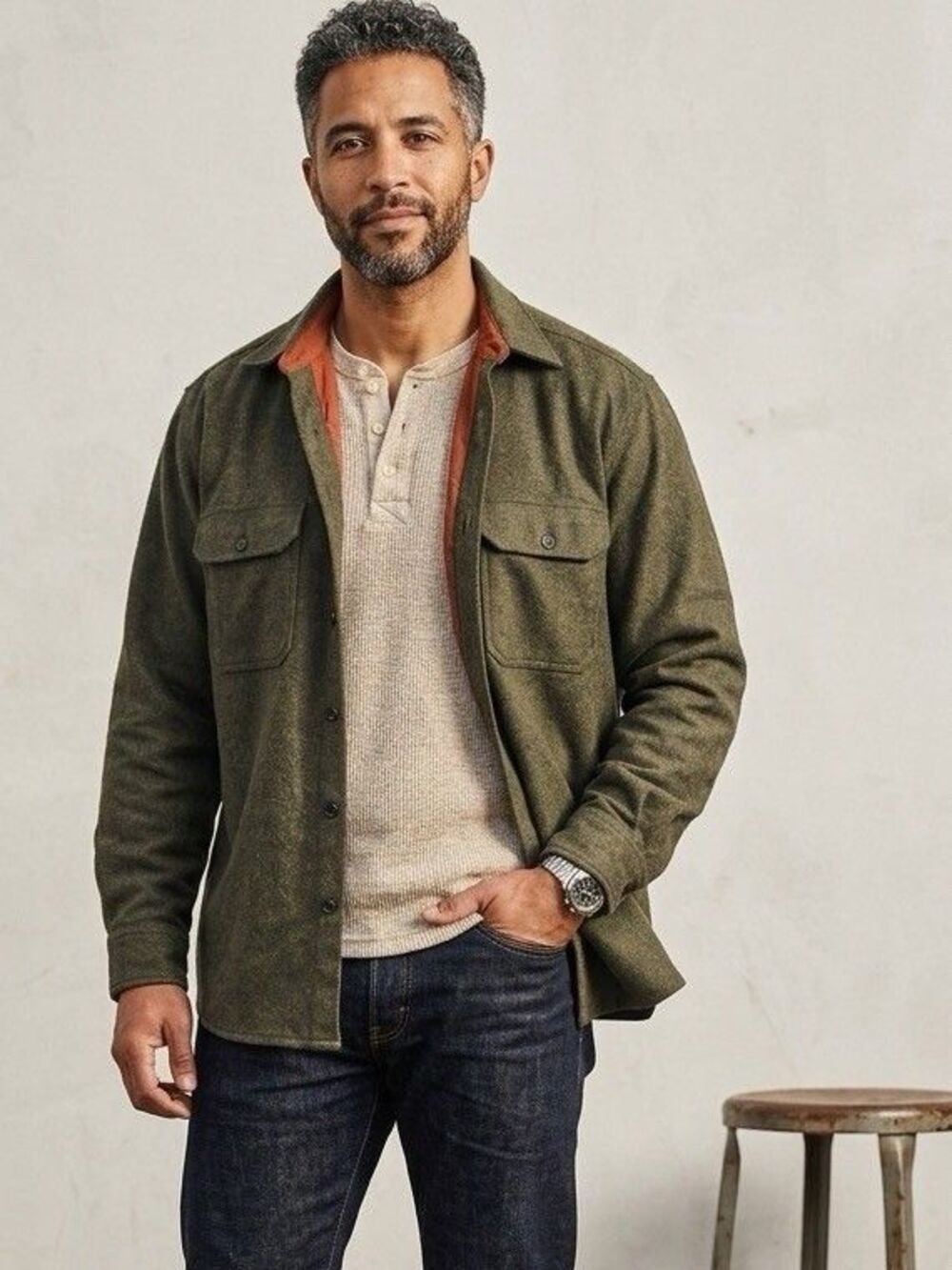 VTG Banana Republic Wool Blend CPO Shirt Jacket XL Olive Green Portugal Lined